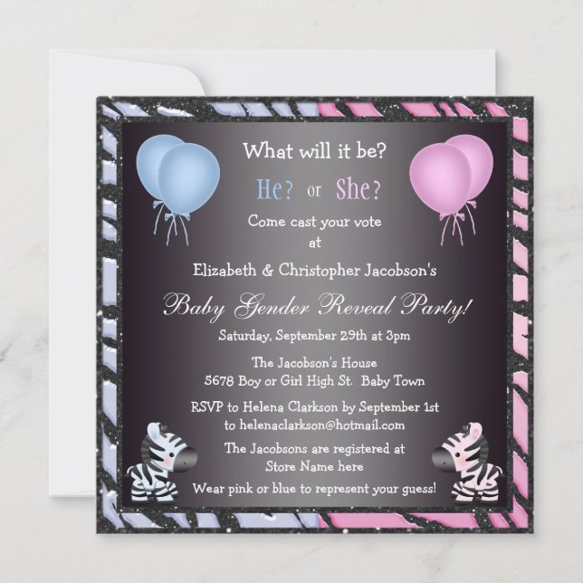 Invitation Le genre élégant de bébé indiquent des zèbres et (Devant)