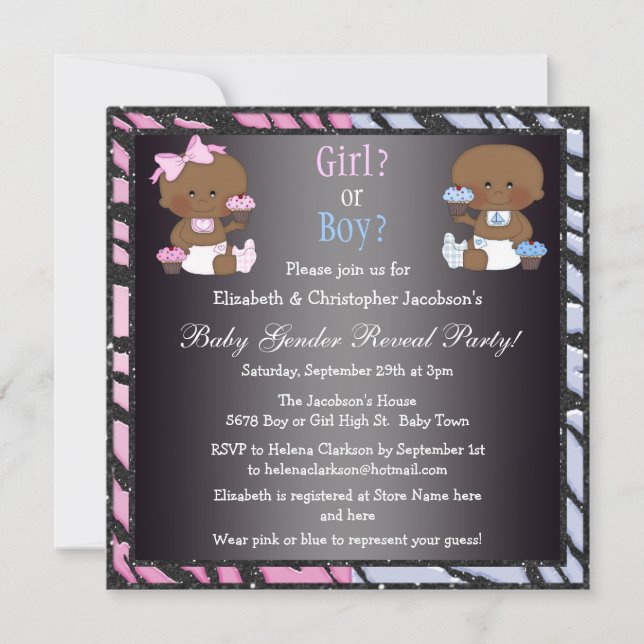 Invitation Le genre indiquent des bébés et des petits gâteaux (Devant)