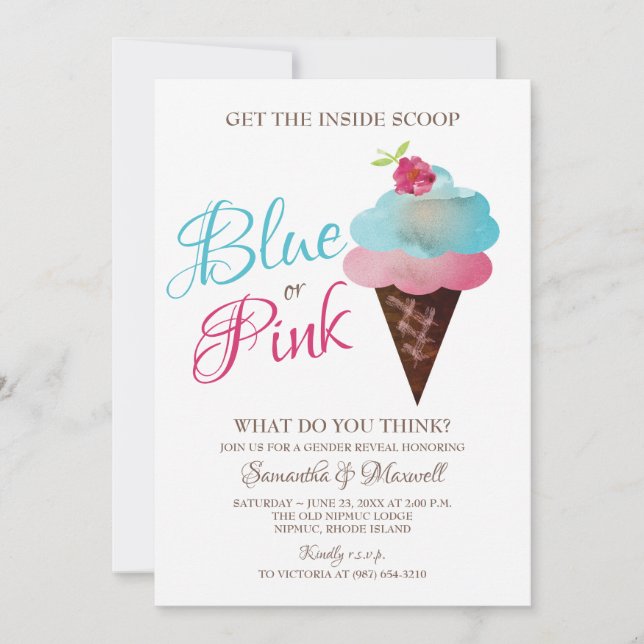 Invitation Le genre indiquent la crème glacée BLEUE OU ROSE (Devant)