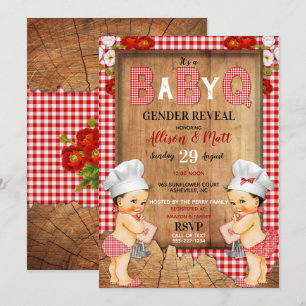 Invitation Le genre indiquent le barbecue en bois du bébé Q
