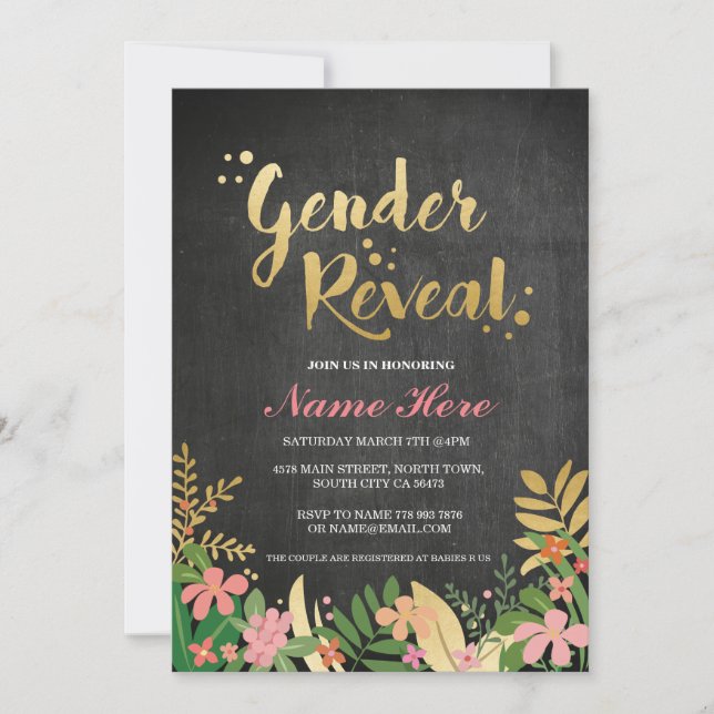 Invitation Le genre indiquent le noir floral d'or (Devant)