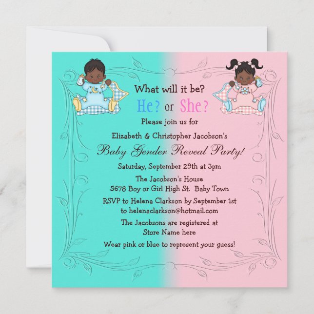 Invitation Le genre indiquent le rose et le bleu de bébés (Devant)