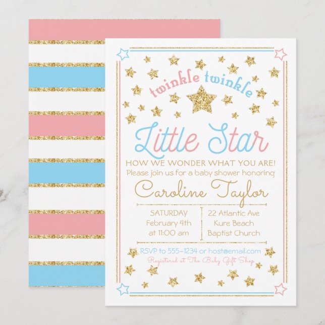 Invitation Le genre indiquent le scintillement de baby shower (Devant / Derrière)