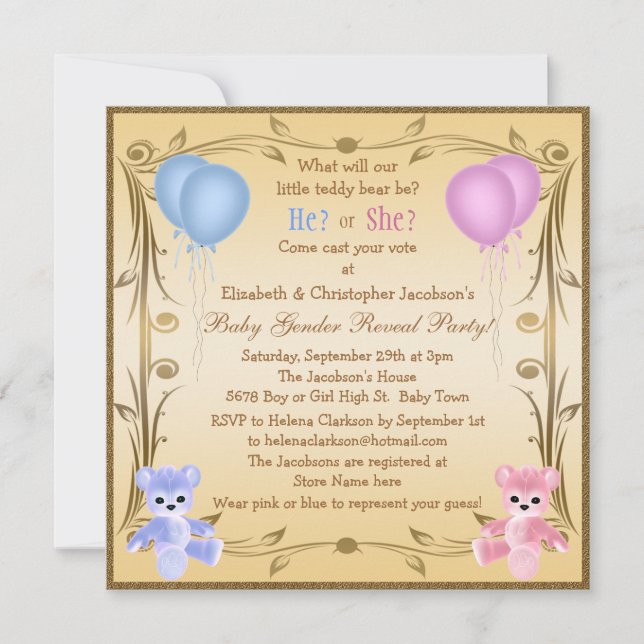 Invitation Le genre mignon indiquent le nounours (Devant)