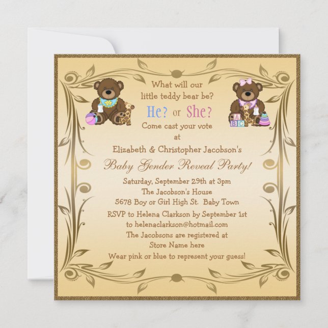 Invitation Le genre mignon indiquent le nounours (Devant)