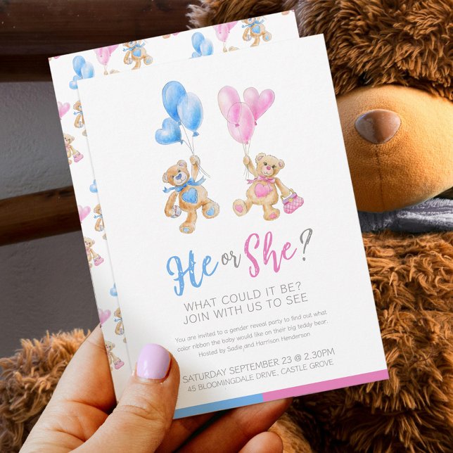 Invitation Le genre révèle l'ours en peluche sur le thème (Créateur téléchargé)