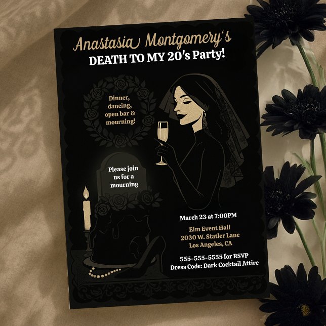 Invitation Le glam gothique de 30ème anniversaire de la femme (Woman's 30th Birthday Gothic Glam Death to My 20s Invitation)