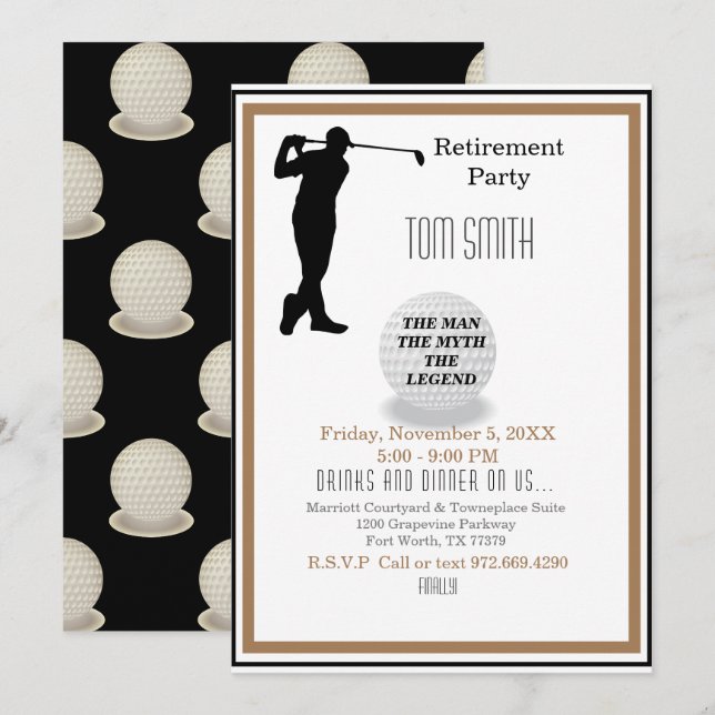 Invitation Le golf dans mon futur parti de retraite (Devant / Derrière)