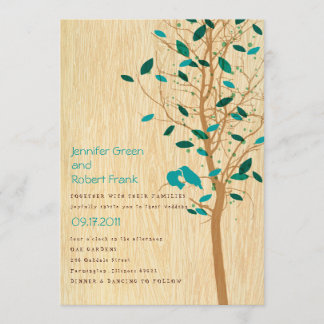 Invitation Le grain de bois avec des Inséparables bleus sur i