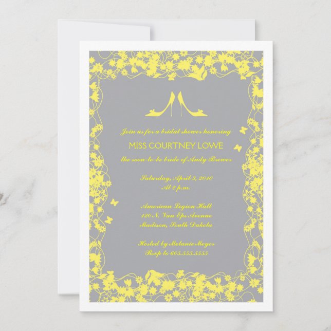 Invitation Le gris avec le jaune gîte l'invitation de Fête de (Devant)