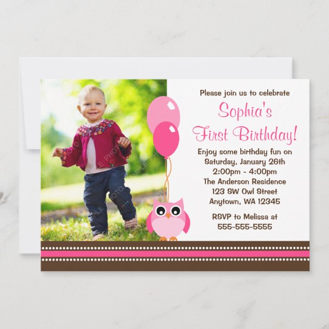 Invitation Le hibou monte en ballon l'anniversaire Brown de (Devant)