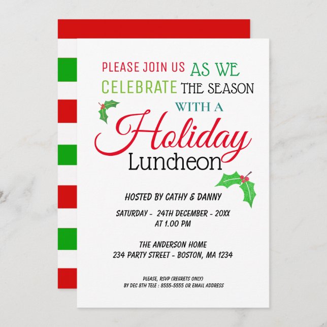 Invitation Le houx part de l'invitation de déjeuner de Noël (Devant / Derrière)