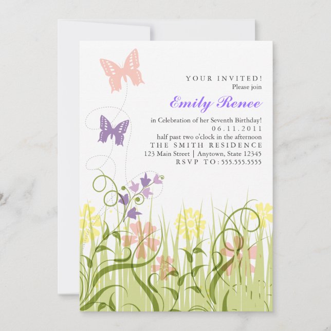 Invitation Le jardin des papillons du Pastel (Devant)