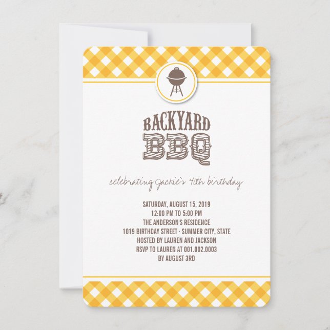Invitation Le jaune vérifie la partie d'été d'anniversaire de (Devant)