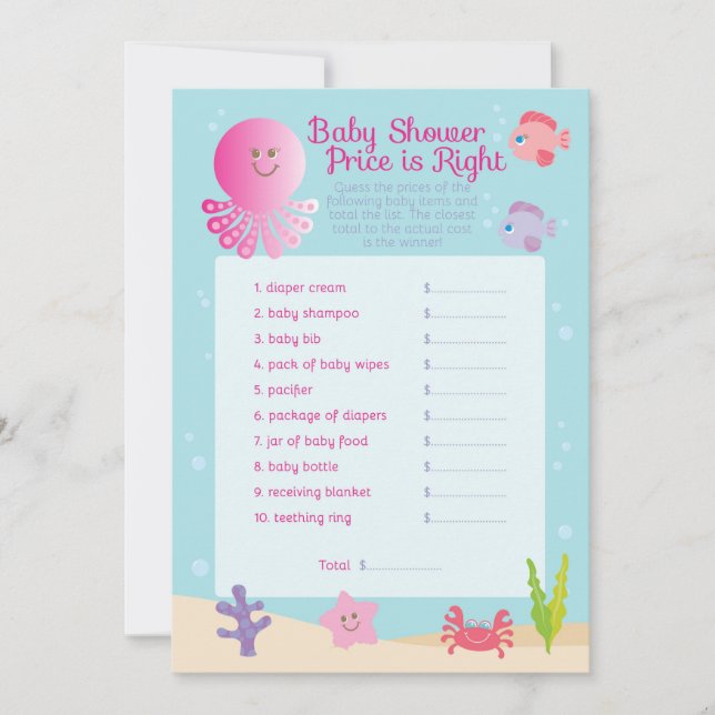 Invitation Le jeu du prix du Baby shower de la mer en rose (Devant)