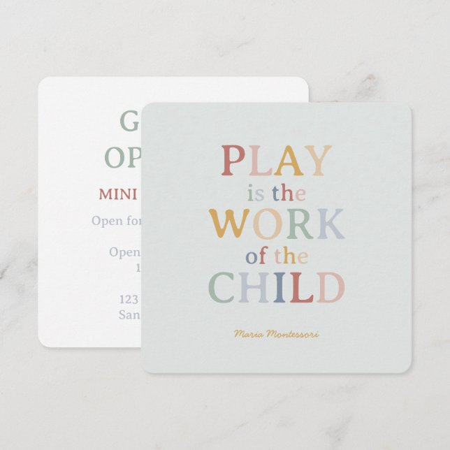 Invitation Le jeu est l'oeuvre de l'enfant Maria Montessori (Devant / Derrière)
