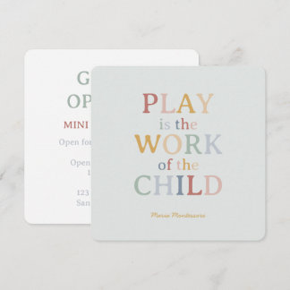 Invitation Le jeu est l'oeuvre de l'enfant Maria Montessori