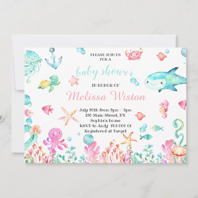 Invitation Le joli Baby shower sous la mer Été (Devant)