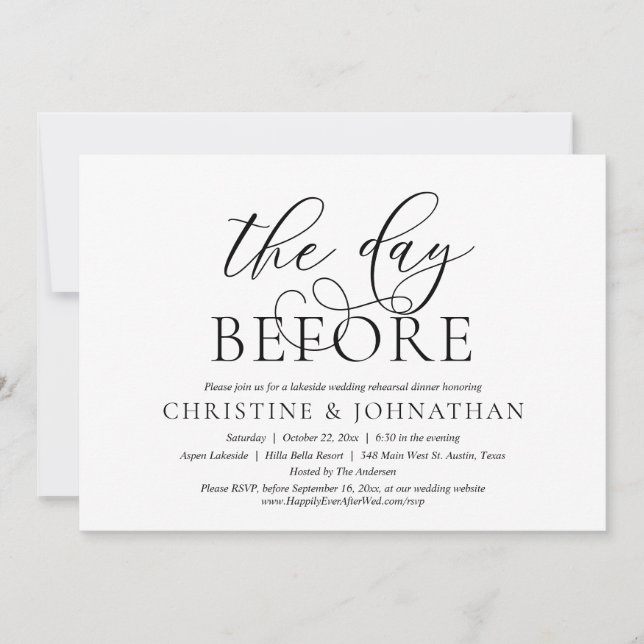 Invitation Le Jour Avant, Dîner De Fête De Répétition Mariage (Devant)