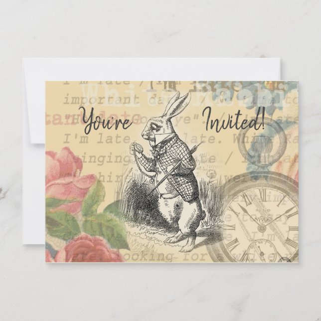 Invitation Le lapin blanc Alice au pays des merveilles (Devant)