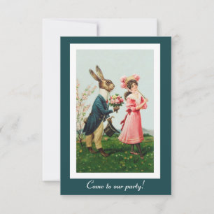 Invitation Le lapin de Pâques amène le bouquet à l'invitation