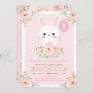 Invitation Le lapin mignon rougissent anniversaire floral de