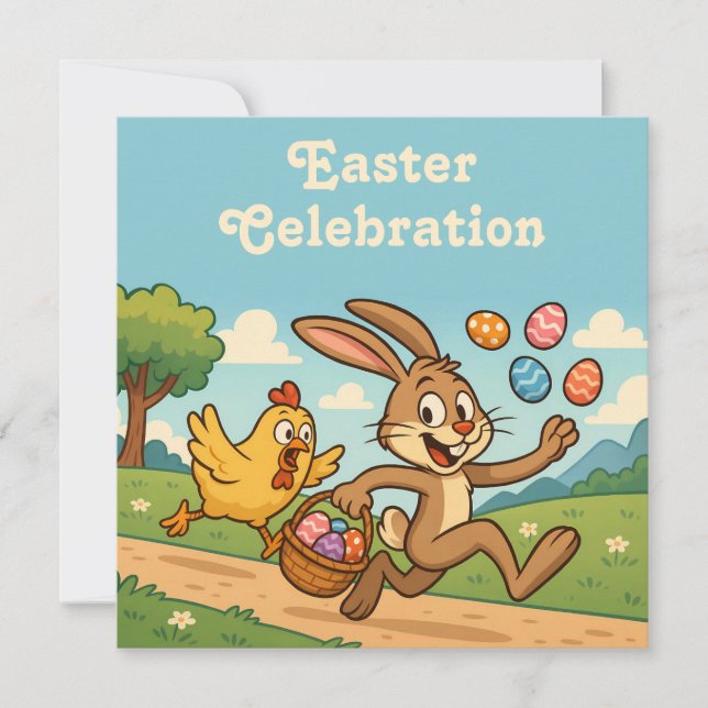 Invitation Le lapin vole des œufs | Chasse aux œufs de Pâques (Devant)