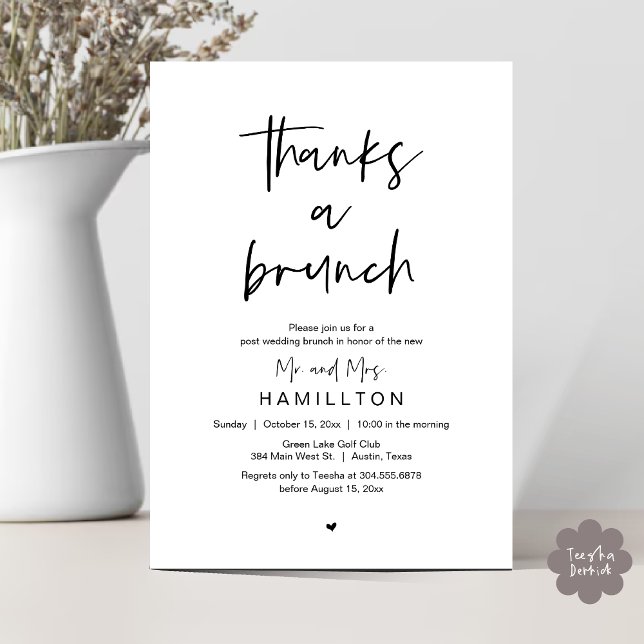 Invitation Le Lendemain, Brunch Après-Mariage (Thanks a Brunch, The Morning After, Post Wedding Invitation Card  PDF Black White)
