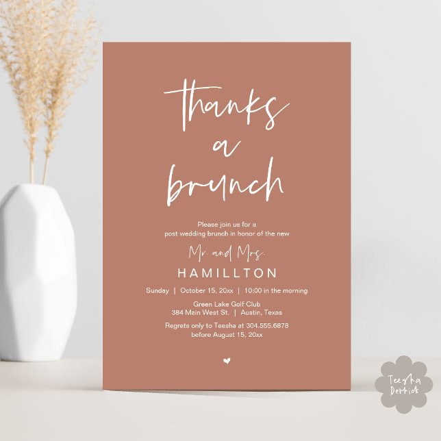 Invitation Le Lendemain, Brunch Après-Mariage (Thanks a Brunch, The Morning After, Post Wedding Invitation Card  PDF Terracotta Earthy Brown)