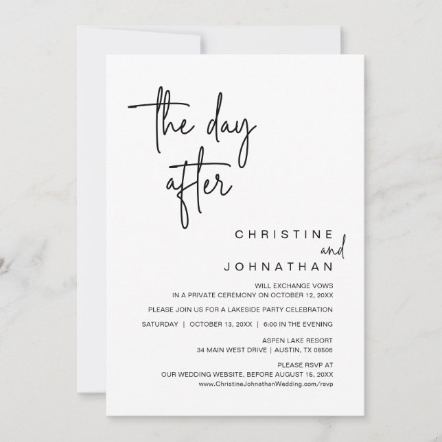 Invitation Le lendemain, dîner Mariage Elopement (Devant)