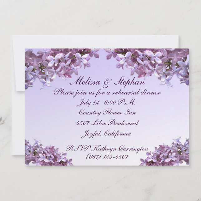 Invitation Le lilas floral fleurit le dîner de répétition de (Devant)