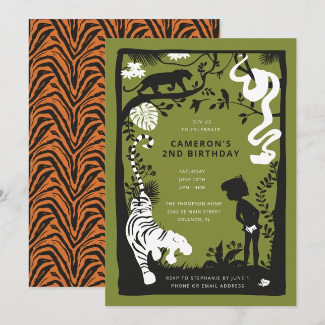 Invitation Le Livre de la Jungle Silhouette Anniversaire (Devant / Derrière)