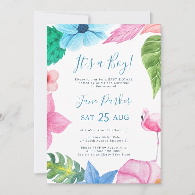 Invitation Le luau tropical hawaïen est un baby shower garçon (Devant)