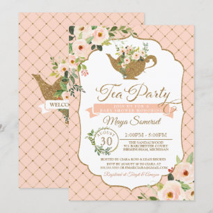 Invitation Le luxe de thé rougissent baby shower floral de