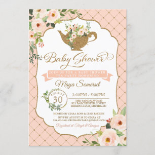 Invitation Le luxe rougissent baby shower floral de thé de