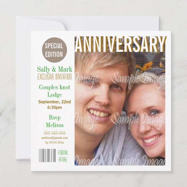 Invitation Le magazine d'anniversaire Green brown PERSONNALIS (Devant)