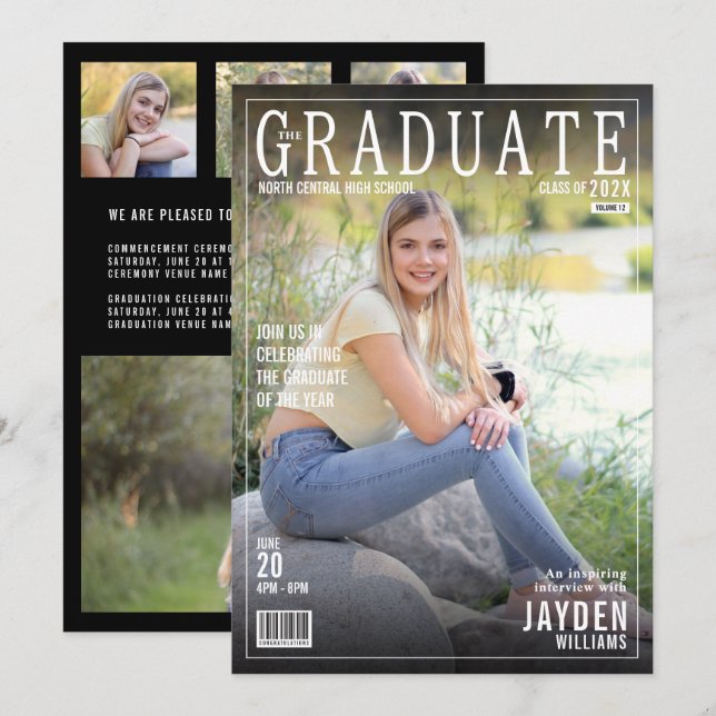 Invitation Le magazine Graduate Couverture tendance chic Invi (Devant / Derrière)