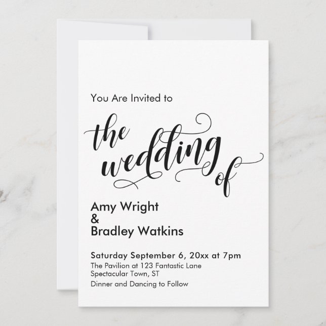 Invitation Le Mariage de la typographie chic Mariage simple (Devant)