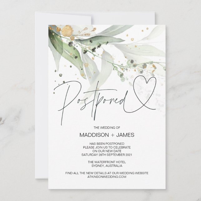 Invitation Le Mariage de l'eucalyptus vert reporté Modifier l (Devant)