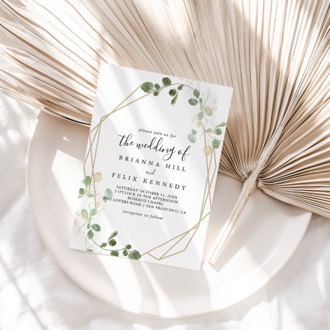 Invitation Le Mariage de l'or Confetti Eucalyptus Foliage (Créateur téléchargé)