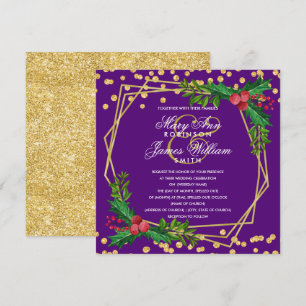 Invitation Le Mariage de Noël de Festin Gold Holly Purple