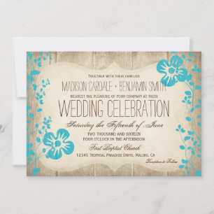 Invitation Le mariage des fleurs de Rustic Wood Aqua