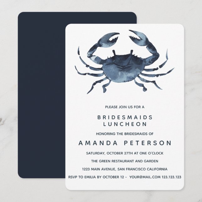 Invitation Le Mariage du déjeuner des servantes du crabe bleu (Devant / Derrière)