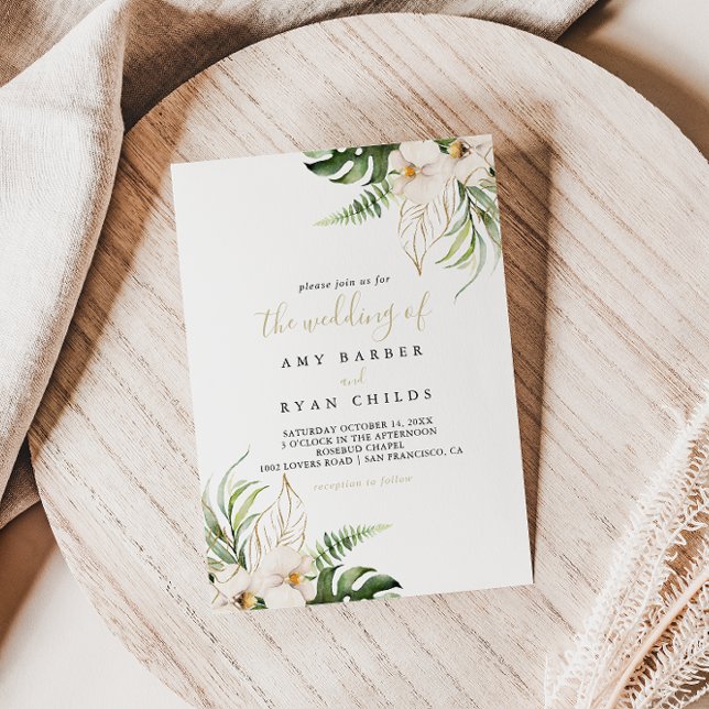 Invitation Le Mariage floral Gold Tropical Foliage (Créateur téléchargé)