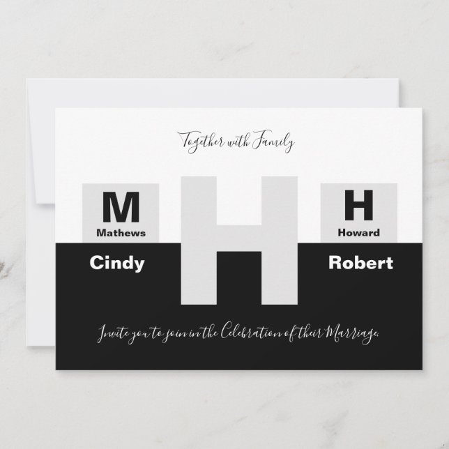Invitation Le Mariage noir et blanc de base (Devant)