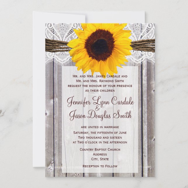 Invitation Le mariage rustique du tournesol de la grange de b (Devant)