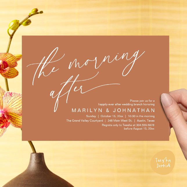Invitation Le Matin Après, Heureusement Jamais Après Brunch (The Morning After Modern Romantic Post Wedding Elopement Brunch Invitation Card PDF in Copper Brown)