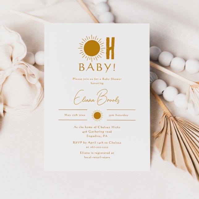 Invitation Le minimaliste Boho Sunshine Baby shower Oh Baby! (Créateur téléchargé)