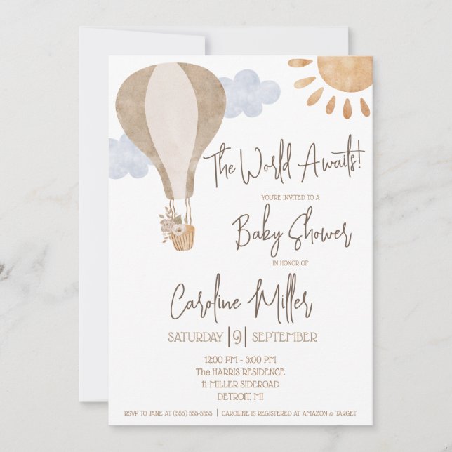 Invitation Le monde attend ! Invit Baby shower neutre pour le (Devant)