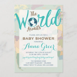 Invitation Le monde attend l'invitation de baby shower,